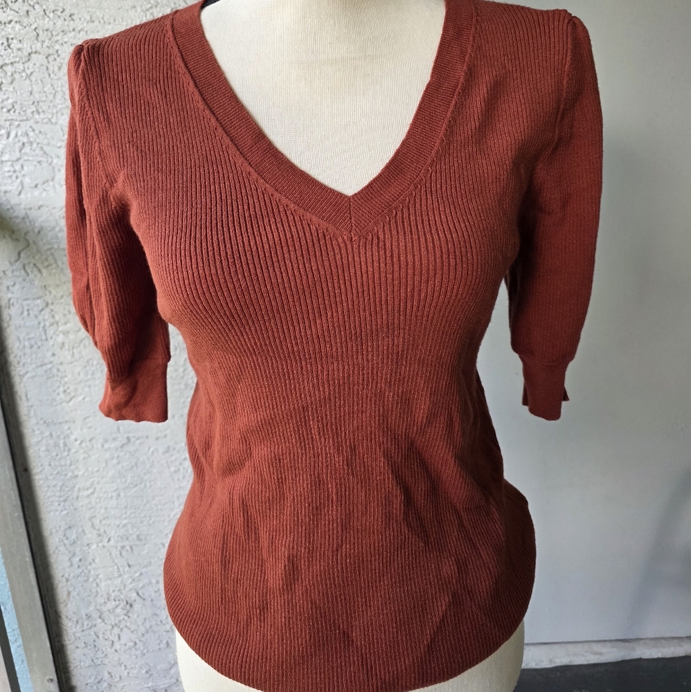 Elegant V-Neck Sweater in Terracotta